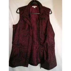 Coldwater Creek Burgundy Black Jacquard Zippered Vest Women's M 10-12